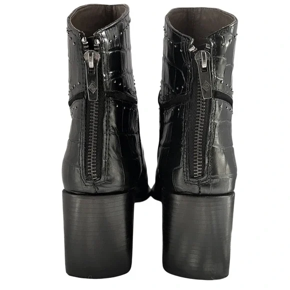 Donald J. Pliner Gemini Crocodile Black Block Heel Ankle Boot Silver Studded 8.5 - Picture 4 of 13